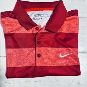 Nike Golf Dri-FIT‎ Polo Shirt Men's Medium Standard Fit Striped Red